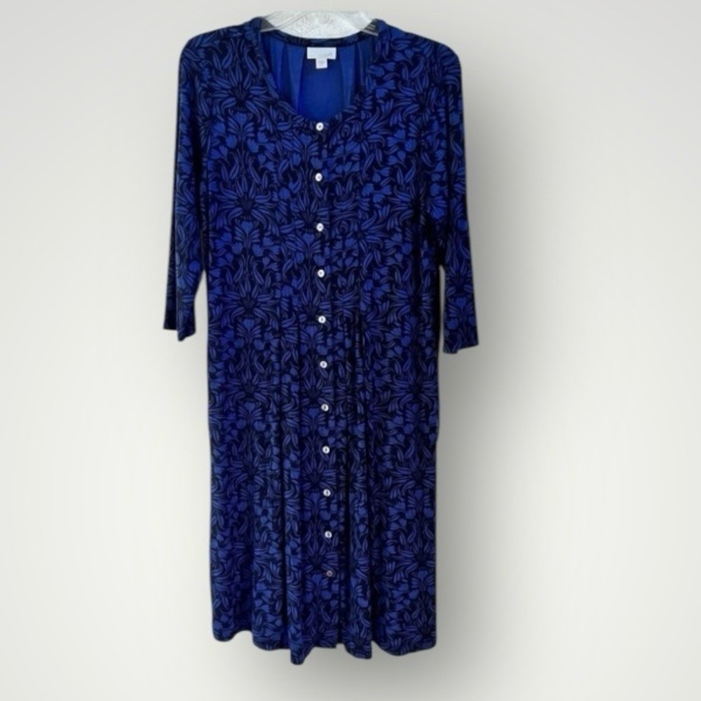 J Jill black blue floral knit midi shirt dress